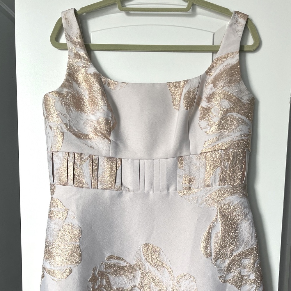 KAY UNGER  FLORAL JACQUARD MIDI CHAMPAGNE DRESS 14 - Picture 6 of 11